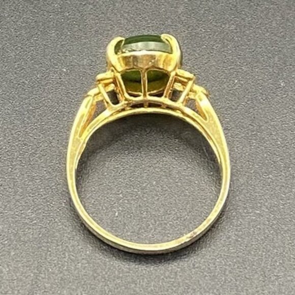 Vintage Gold Tone Ring Jadeite Green Oval Cabochon Openwork Shoulders Size 6 - Picture 4 of 10